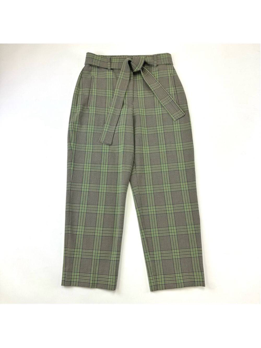 Wilfred Aritzia Plaid Belted Pants Green Check Size 6 Tailored Modern Workwear